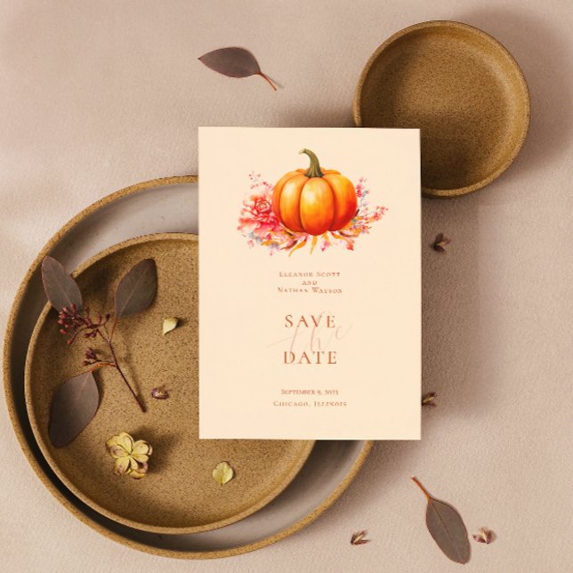 Fall Pumpkin Botanical Wedding Save The Date Invitation (Creator Uploaded)
