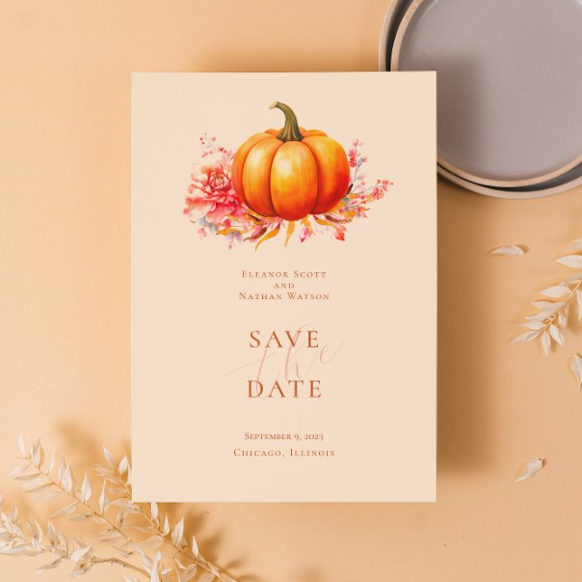 Fall Pumpkin Botanical Wedding Save The Date Invitation (Creator Uploaded)