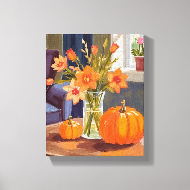Fall Pumpkin Bouquet | Orange Flowers Autumn Canvas Print (Front)