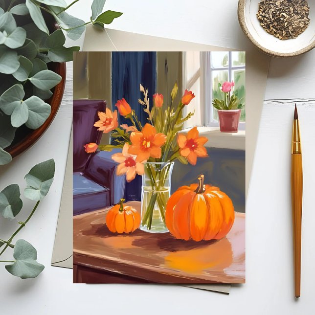 Fall Pumpkin Bouquet | Orange Flowers Autumn Postcard (Creator Uploaded)