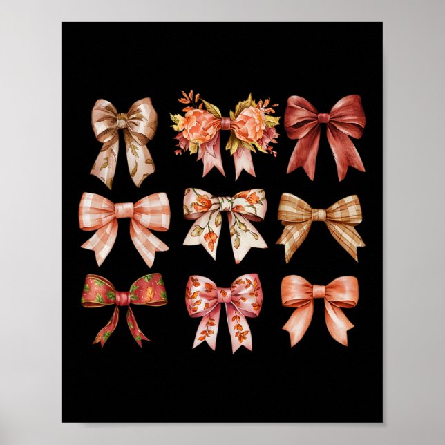 Fall Pumpkin Bow Coquette Autumn Leaves Thanksgivi Poster (Front)
