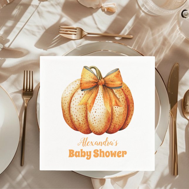 Fall Pumpkin Bow Girl Baby Shower Napkins (Creator Uploaded)