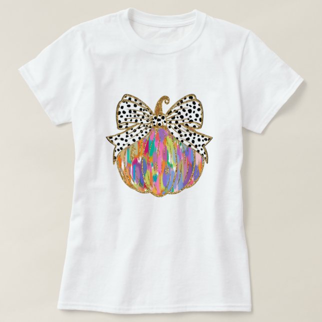 Fall Pumpkin Bow Glitter Women T-Shirt (Design Front)