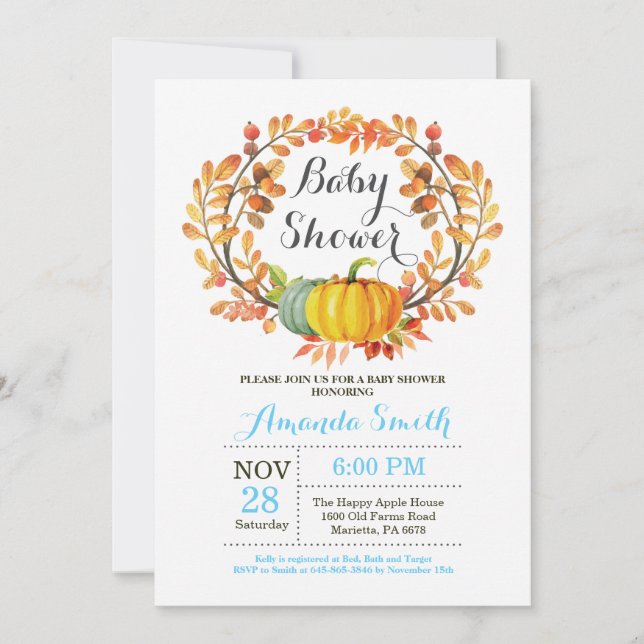 Fall Pumpkin Boy Baby Shower Invitation Card (Front)