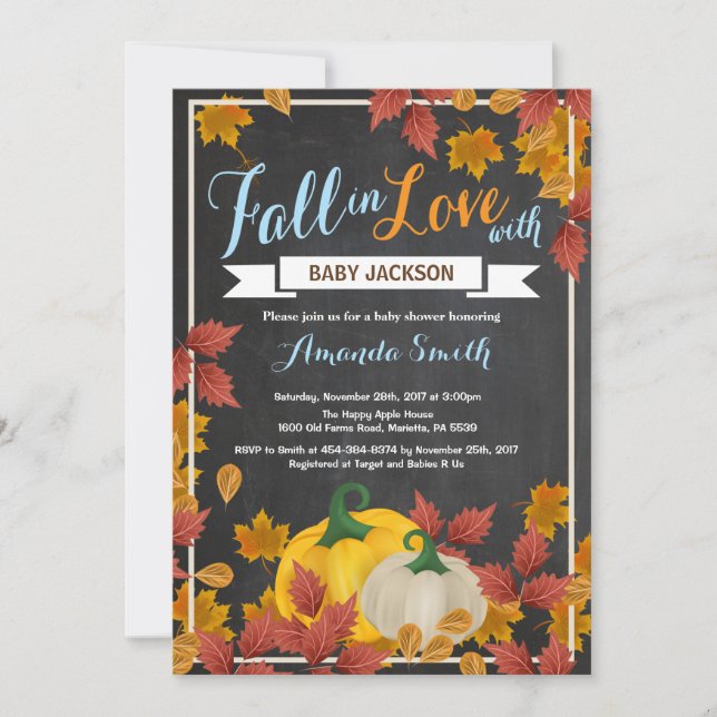 Fall Pumpkin Boy Baby Shower invitation Chalkboard (Front)