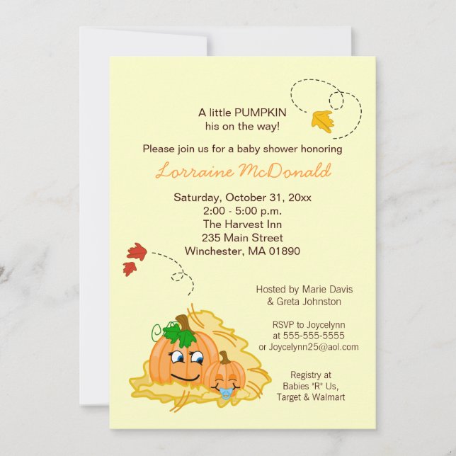 Fall Pumpkin BOY Baby Shower Invitation Cream (Front)