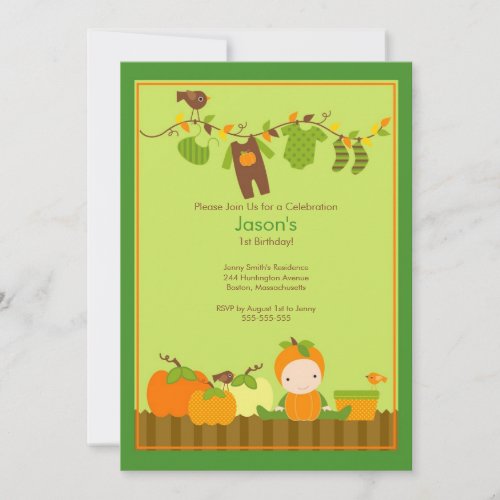 Fall Pumpkin Boy Birthday Party Invitation