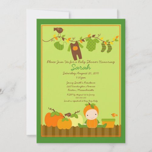 Fall Pumpkin Boy Clothesline Baby Shower Invite