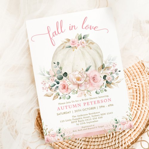 Fall Pumpkin Bridal Shower Blush Pink Flowers Invitation