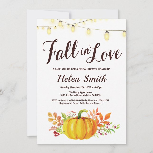 Fall Pumpkin Bridal Shower Invitation (Front)