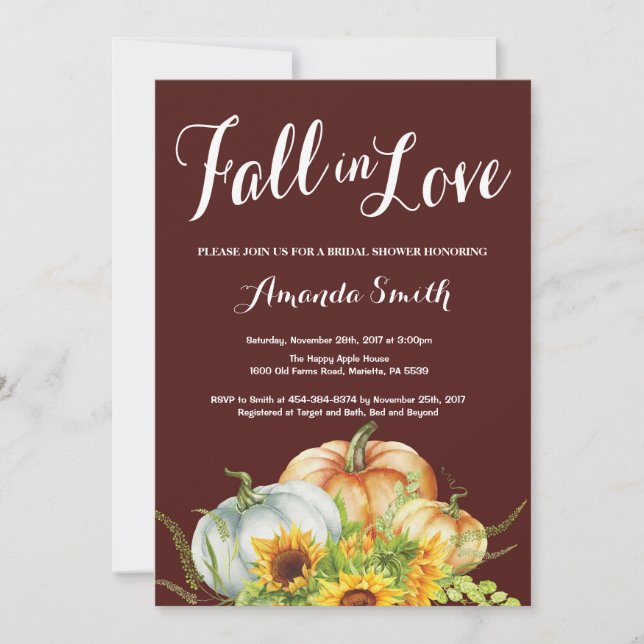 Fall Pumpkin Bridal Shower invitation (Front)