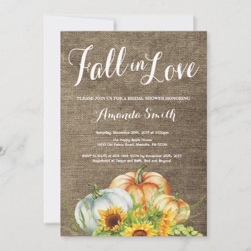 Fall Pumpkin Bridal Shower invitation Burlap