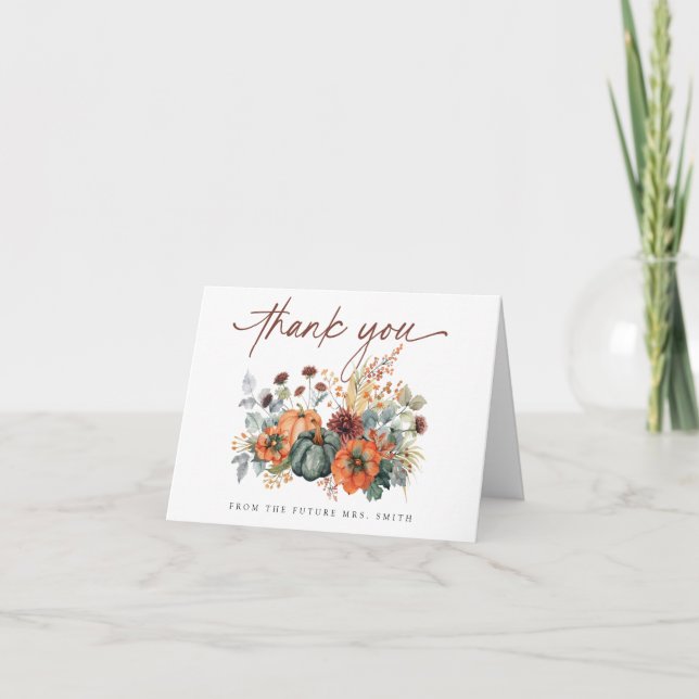 Fall Pumpkin Bridal Shower Letterpress Thank You Card (Front)