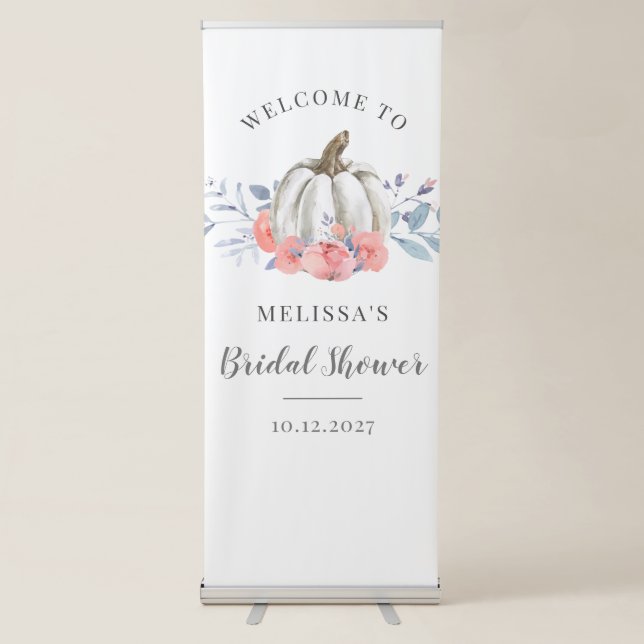 Fall Pumpkin Bridal Shower Lilac Floral Welcome Retractable Banner (Front)