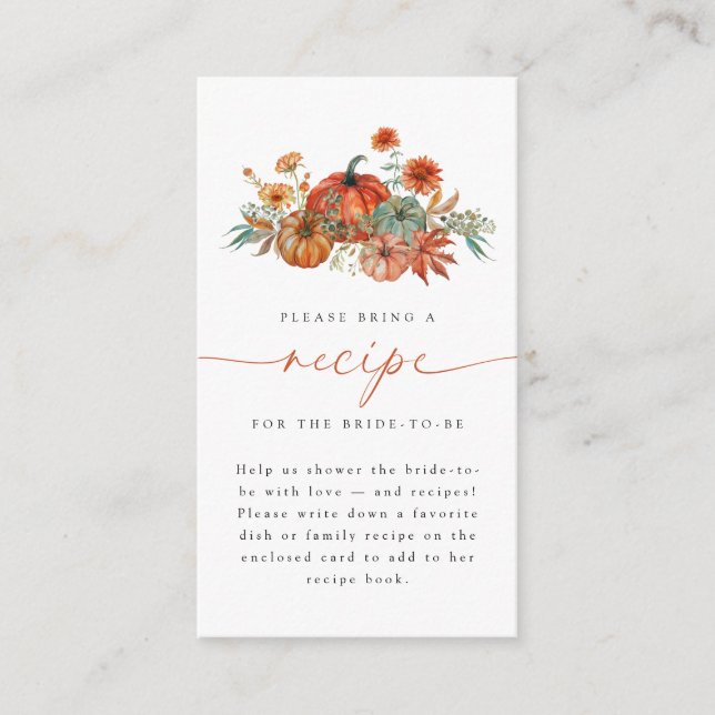 Fall Pumpkin Bridal Shower Recipe Request Enclosure Card (Front)