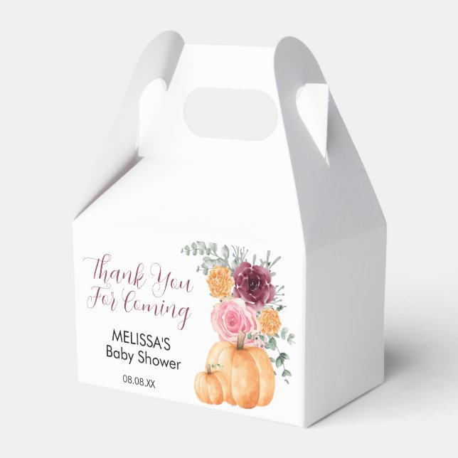 Fall Pumpkin Burgundy Blush Pink Thank You Favor Boxes (Front Side)
