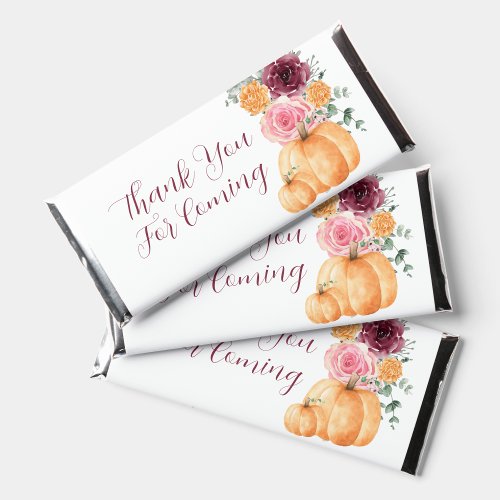 Fall Pumpkin Burgundy Pink Floral Candy Wrapper Hershey Bar Favors