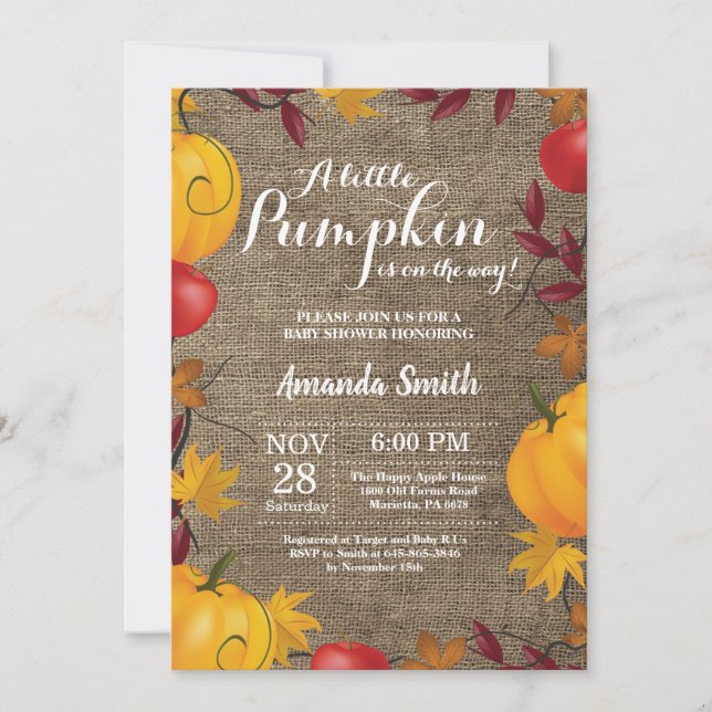 Fall Pumpkin Burlap Baby Shower invitation (Front)