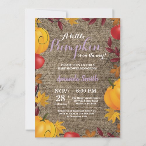 Fall Pumpkin Burlap Girl Baby Shower invitation