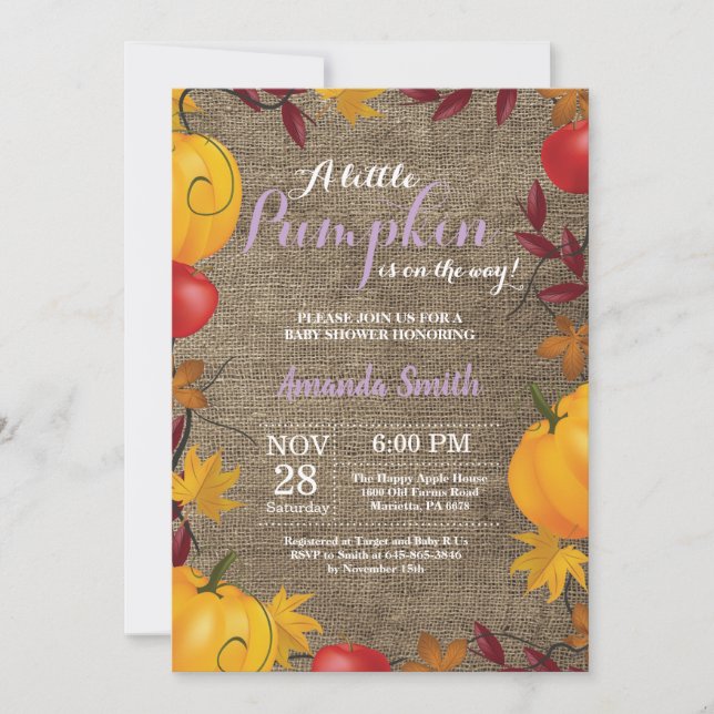 Fall Pumpkin Burlap Girl Baby Shower invitation (Front)