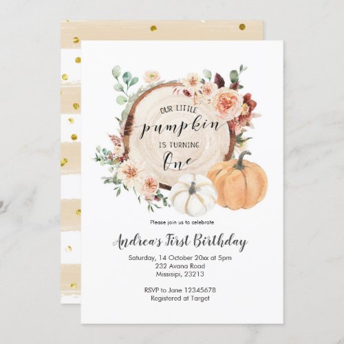 fall pumpkin burnt orange first birthday invitation