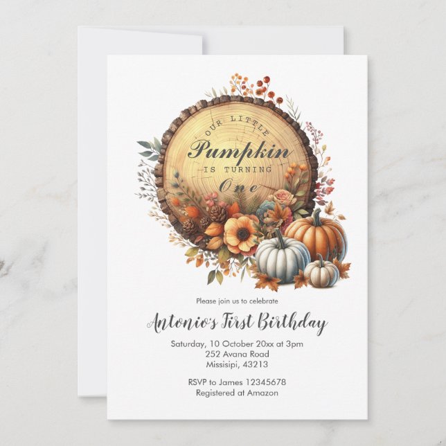 Fall Pumpkin Burnt Orange First Birthday Invitation (Front)