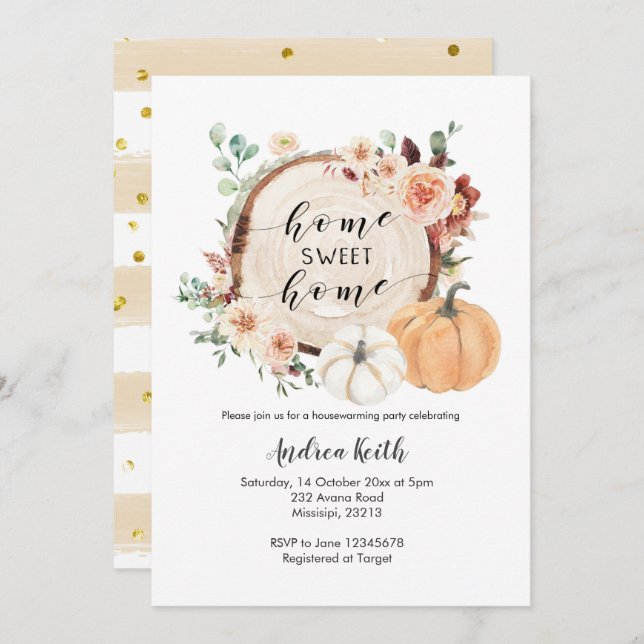fall pumpkin burnt orange housewarming party invitation (Front/Back)