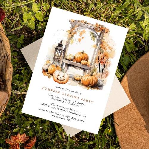 Fall Pumpkin Carving  Family Kids Halloween Party Invitation