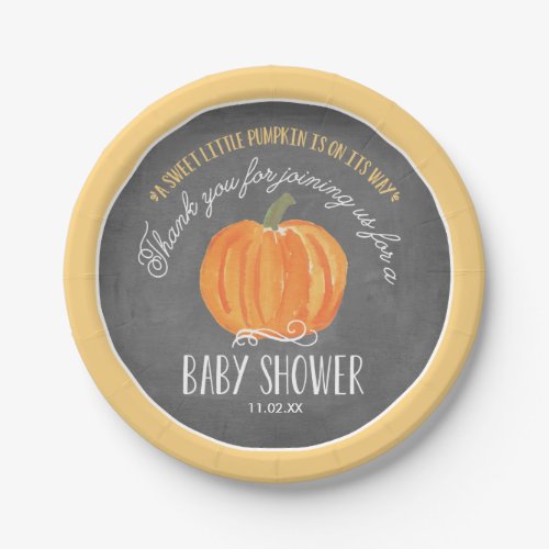 Fall Pumpkin Chalkboard  Baby Shower Paper Plate