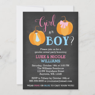 Fall Pumpkin Chalkboard Gender Reveal Party Invitation