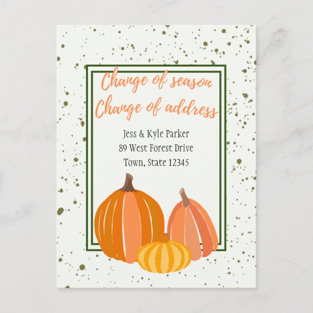 Fall Pumpkin Change of Season Change of Address Announcement Postcard (Front)