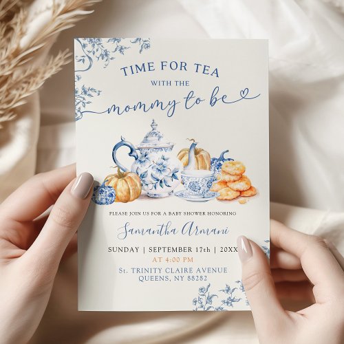 Fall Pumpkin Chinoiserie Baby Shower Tea Party Invitation