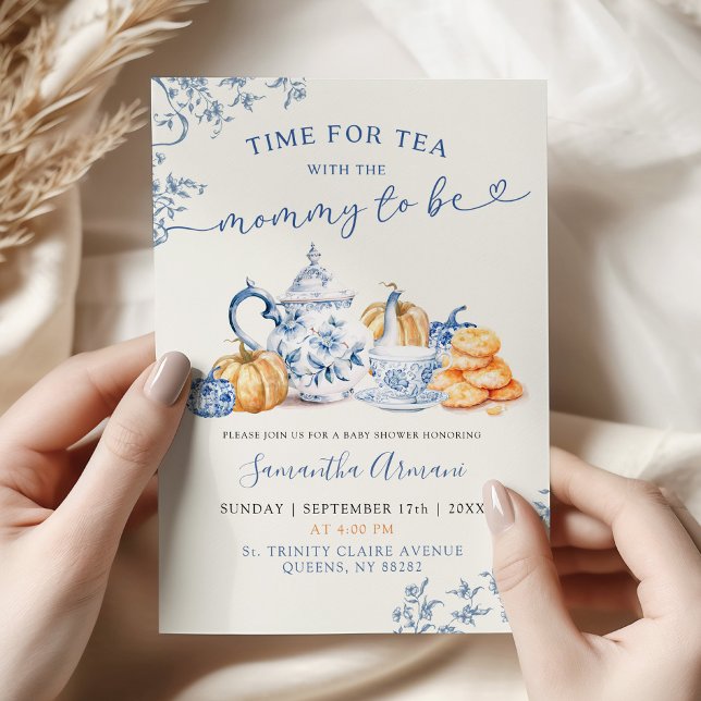 Fall Pumpkin Chinoiserie Baby Shower Tea Party Invitation (Creator Uploaded)