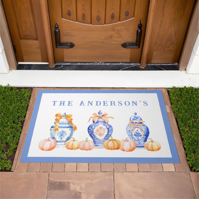 Fall Pumpkin Chinoiserie Ginger Jar Doormat (Outdoor)