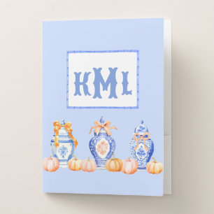 Fall Pumpkin Chinoiserie Ginger Jar Monogram Pocket Folder
