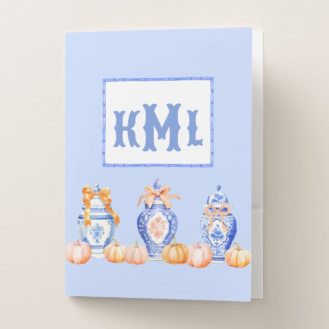 Fall Pumpkin Chinoiserie Ginger Jar Monogram Pocket Folder (Front)
