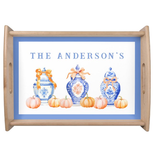 Fall Pumpkin Chinoiserie Ginger Jar Serving Tray (Front)