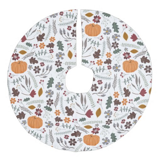 Fall pumpkin contemporary graphic pattern faux linen tree skirt