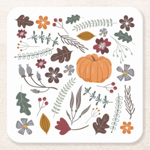 Fall pumpkin contemporary graphic pattern minimali square paper coaster