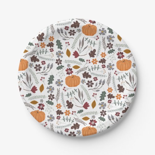 Fall pumpkin contemporary graphic pattern paper plates