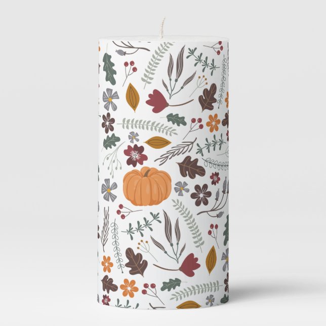 Fall pumpkin contemporary graphic pattern pillar candle (Front)