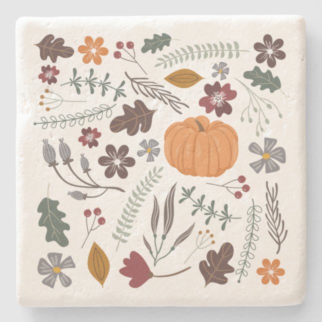 Fall pumpkin contemporary graphic pattern stone coaster (Front)