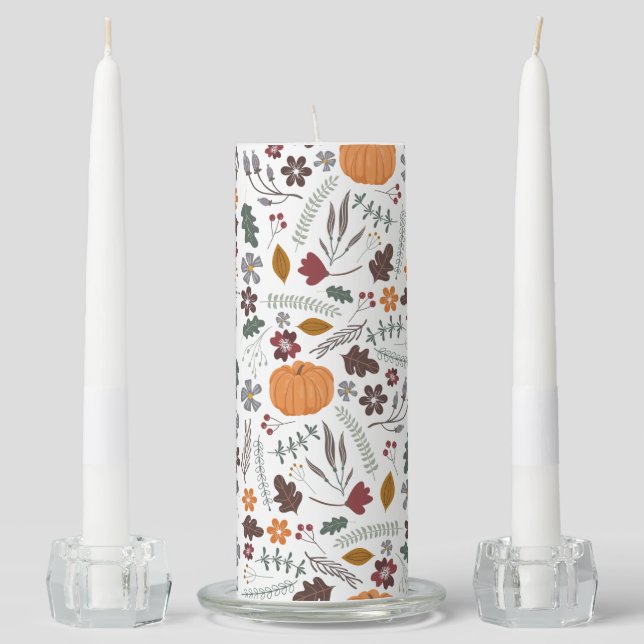 Fall pumpkin contemporary graphic pattern unity candle set (Front)
