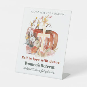 Fall Pumpkin Cross Christian Women's Retreat Pedestal Sign