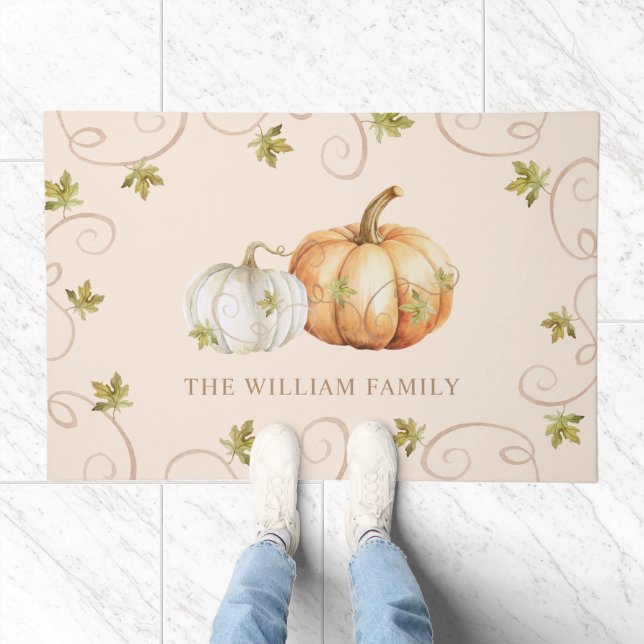 Fall Pumpkin Custom Name Door Mat (Indoor)