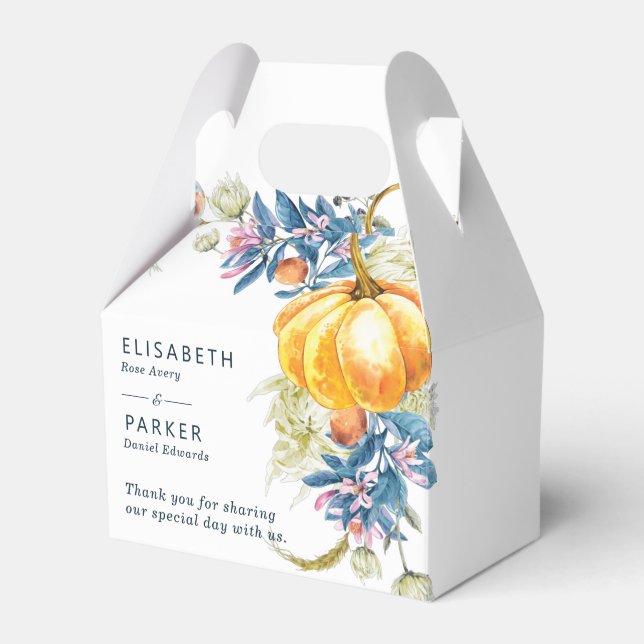 Fall Pumpkin Custom Wedding Thank you Favor Boxes (Front Side)