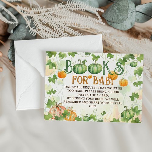 Fall Pumpkin Cute Baby Shower Books for Baby Enclosure Card