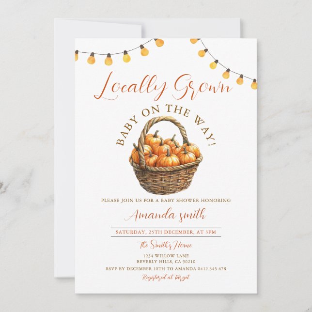 Fall Pumpkin Cute Locally Grown Market Baby Shower Invitation (Front)