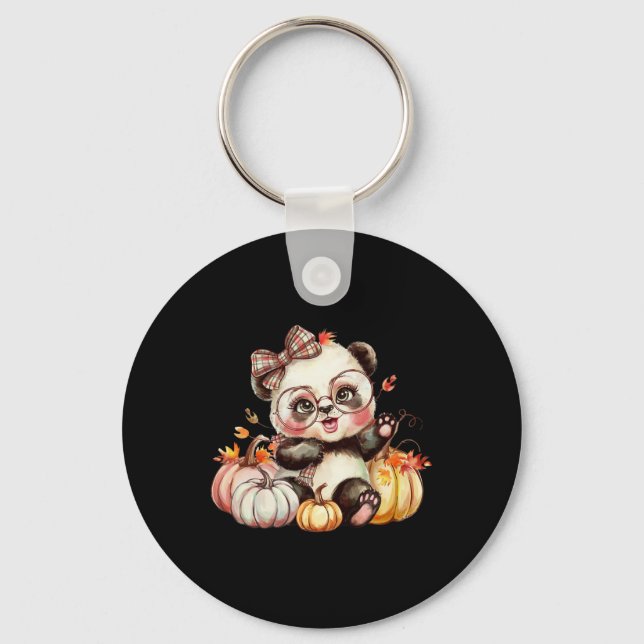 Fall Pumpkin Cute Panda Bear Fall Autumn Thanksgiv Keychain (Front)