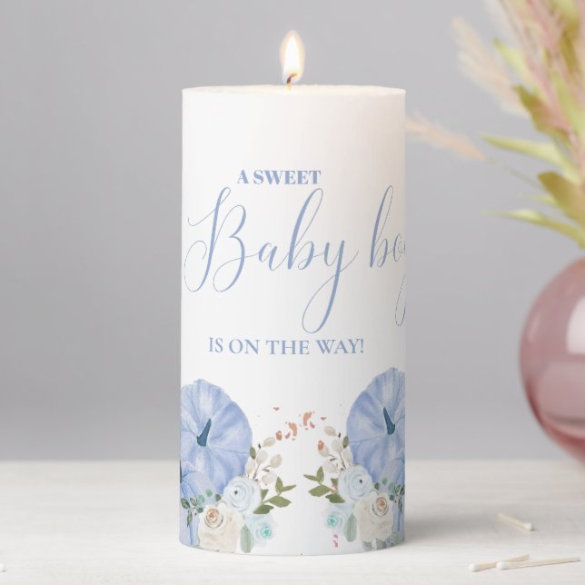 Fall Pumpkin Diaper raffle Boy baby shower sign Pillar Candle (In Situ)